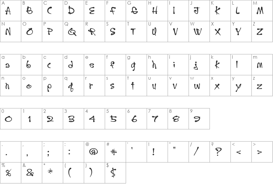 Hoopla font character map preview