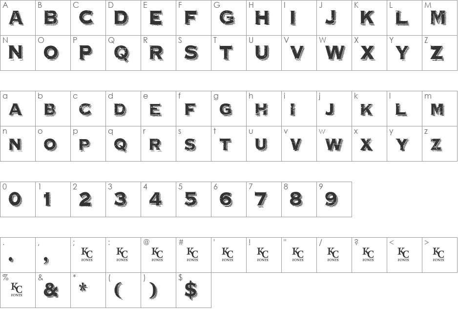 Hooverville font character map preview