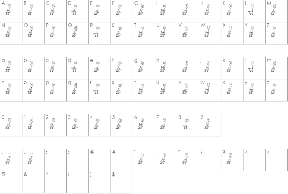 Hoppy Ribbitday font character map preview