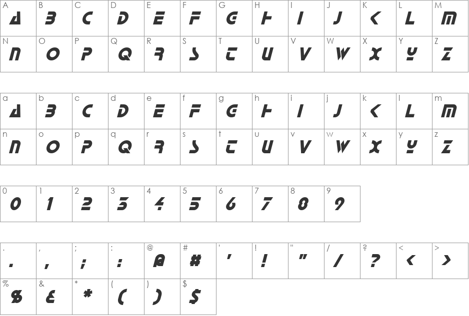 Horizon font character map preview