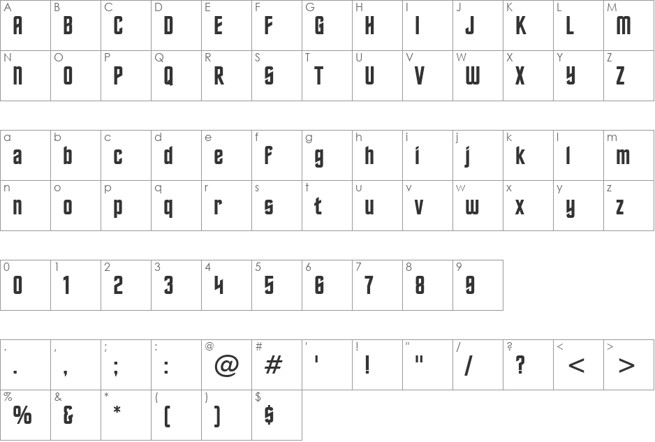 Horizon BT font character map preview
