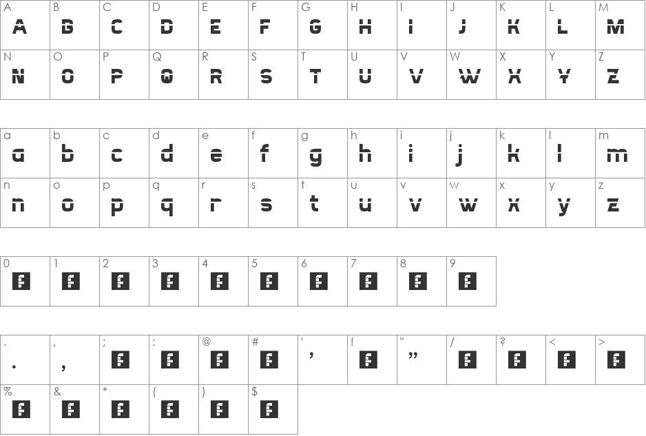Horizon stencil font character map preview