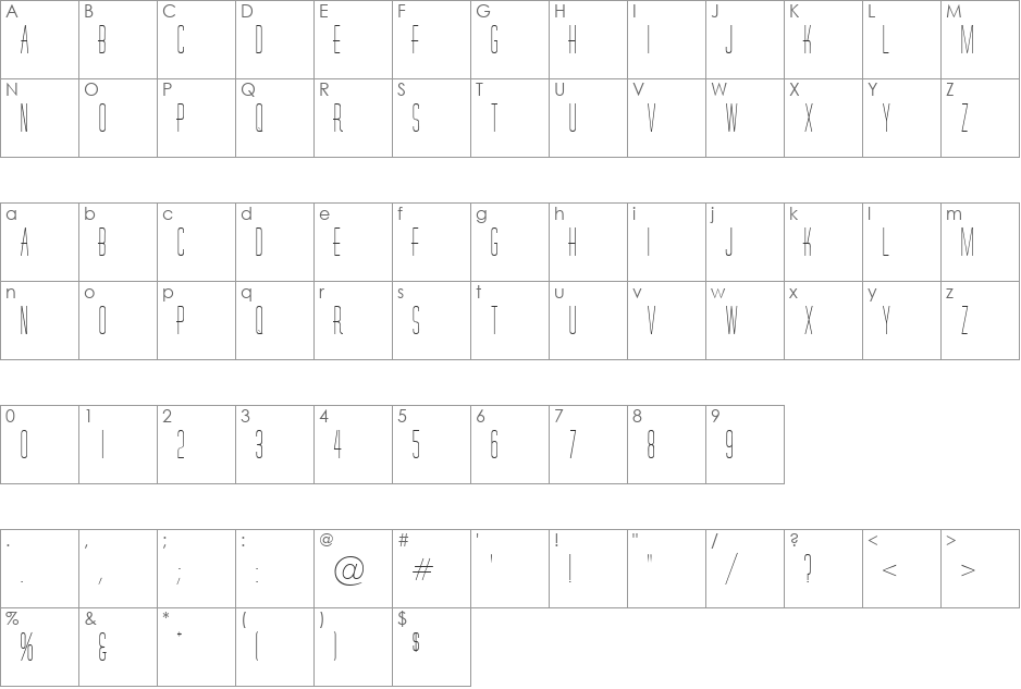 Hornchurch font character map preview