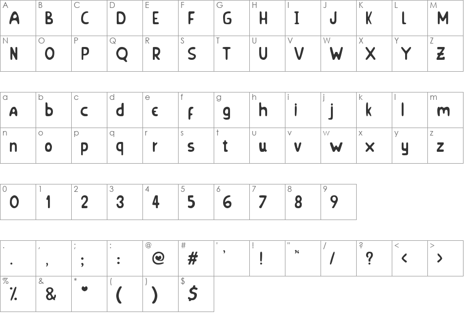 Horny_Village_SEGUNDA font character map preview