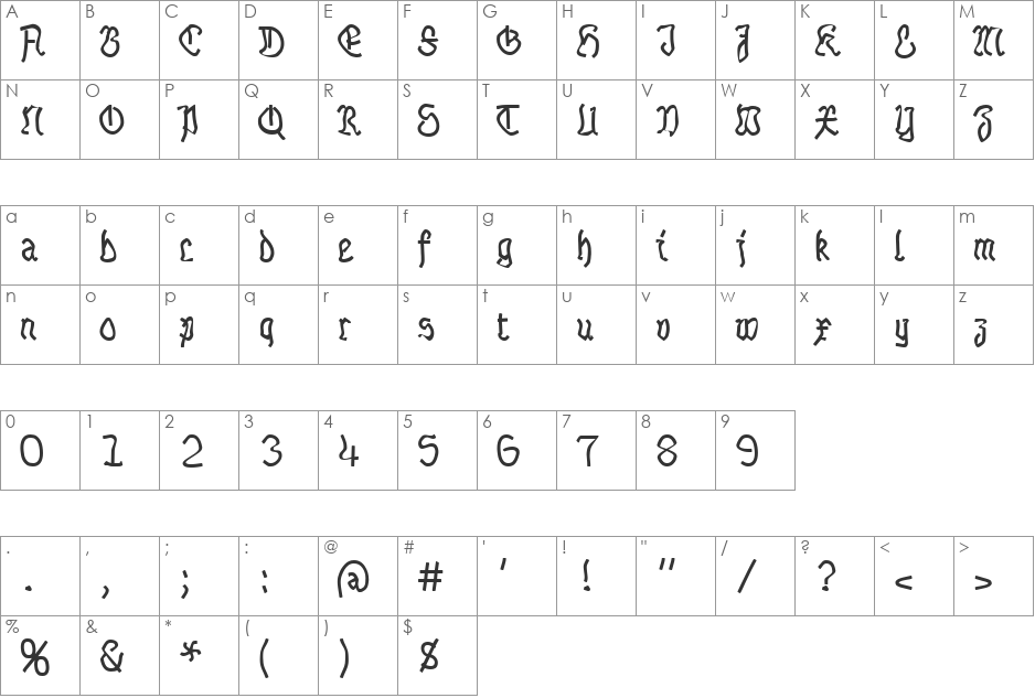 Horror font character map preview