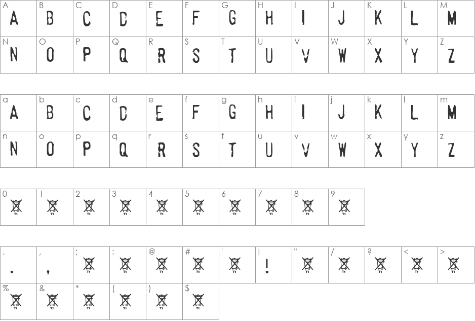 Horrorshow font character map preview