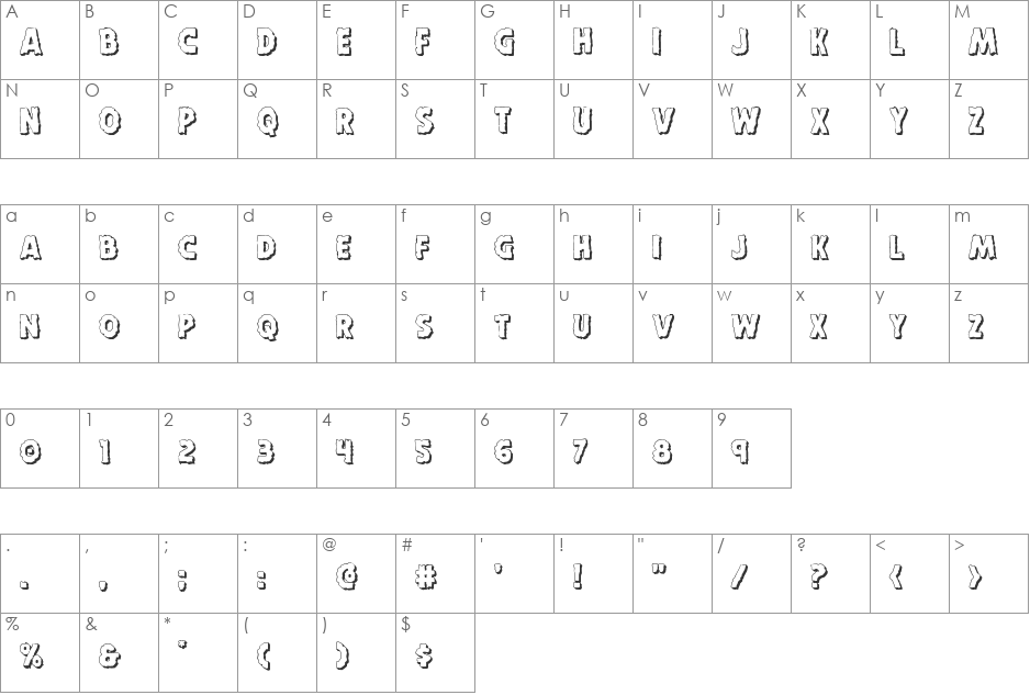 Horroween 3D font character map preview