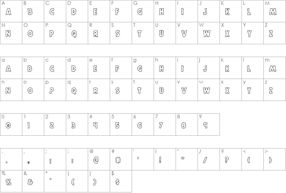 Horroween Outline font character map preview