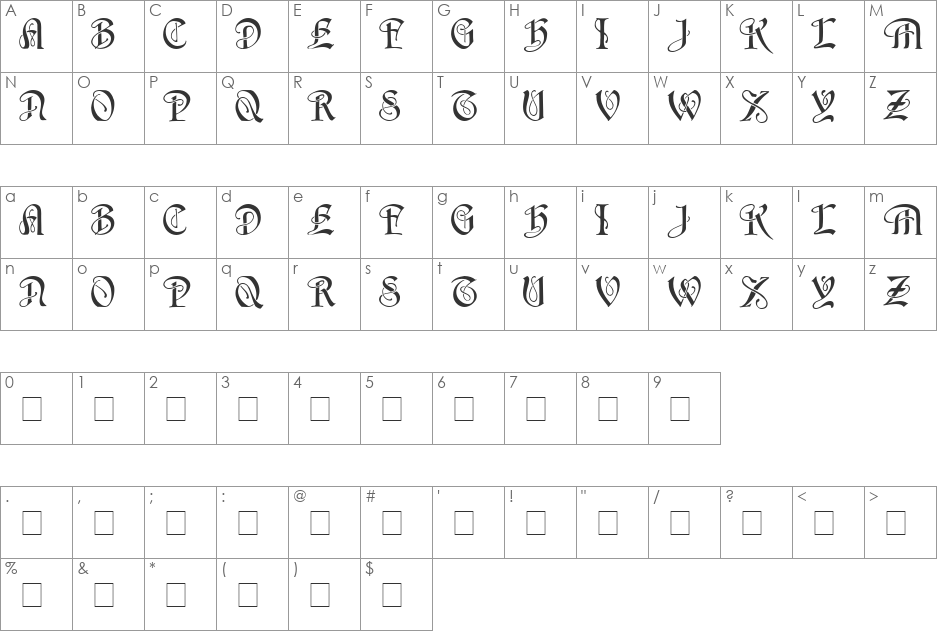 Horst font character map preview