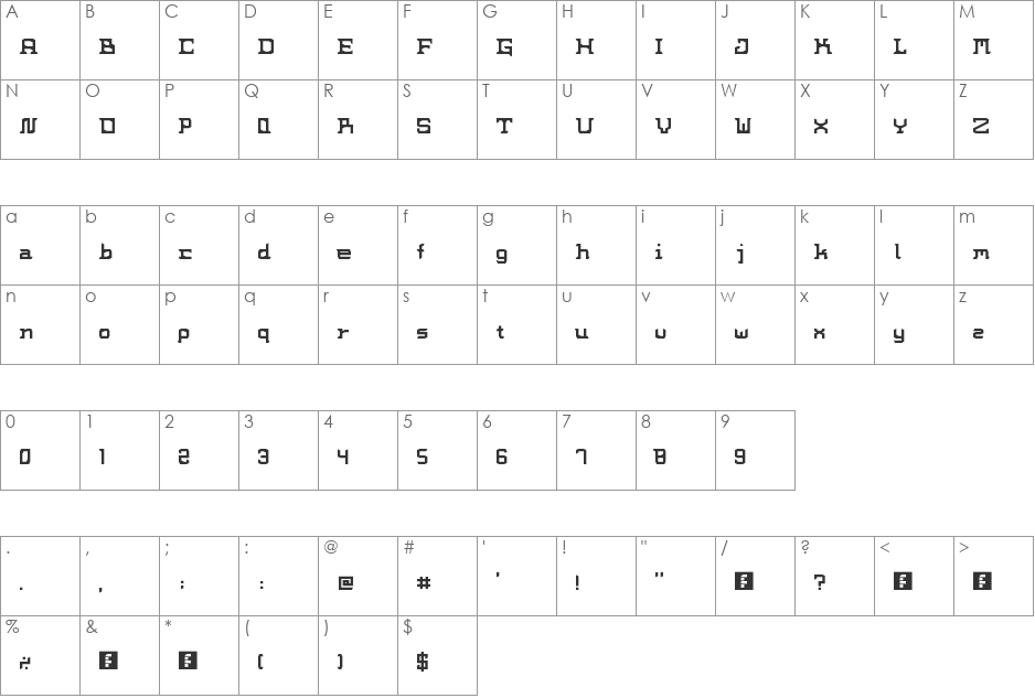 hosker font character map preview