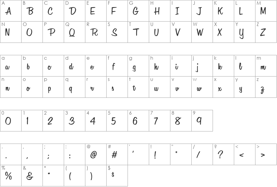 Hostess font character map preview