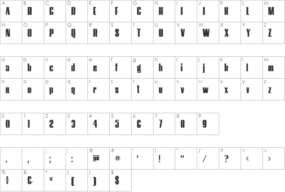 Hostil Trash font character map preview