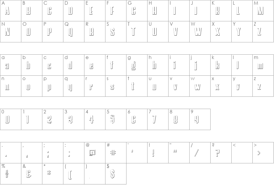 HostilBeveled font character map preview