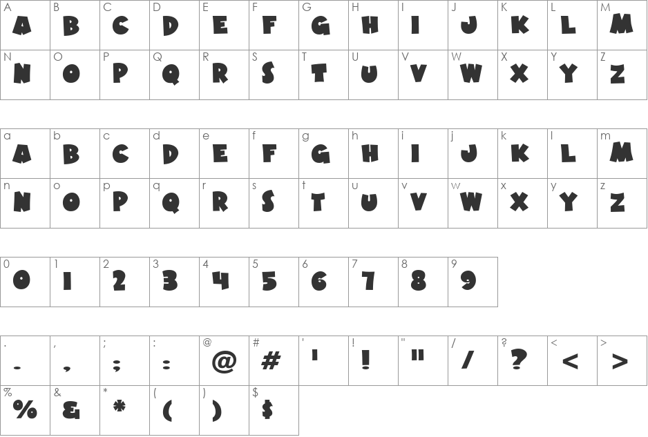 Hot Mustard BTN font character map preview