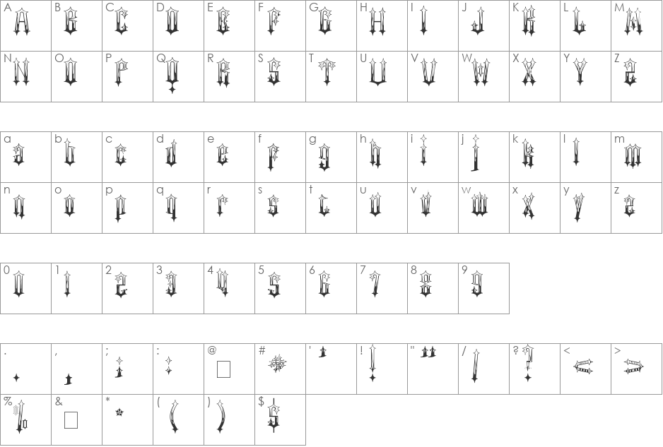 Hot Rod Flames Modified 2 font character map preview