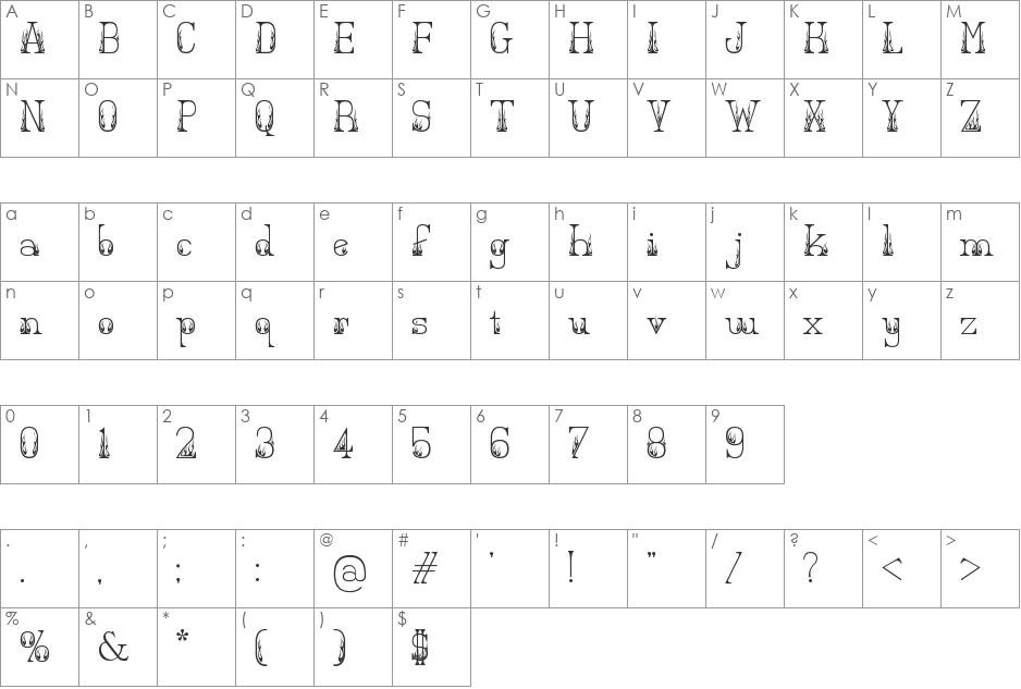 Hot Secretary font character map preview