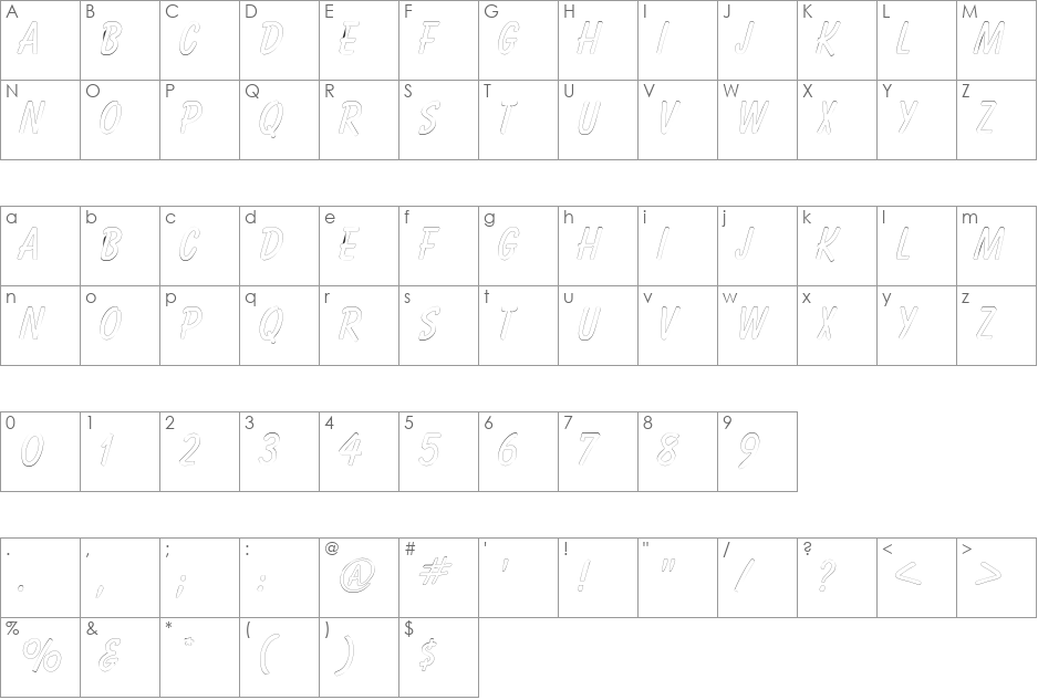 HotAirOutline font character map preview
