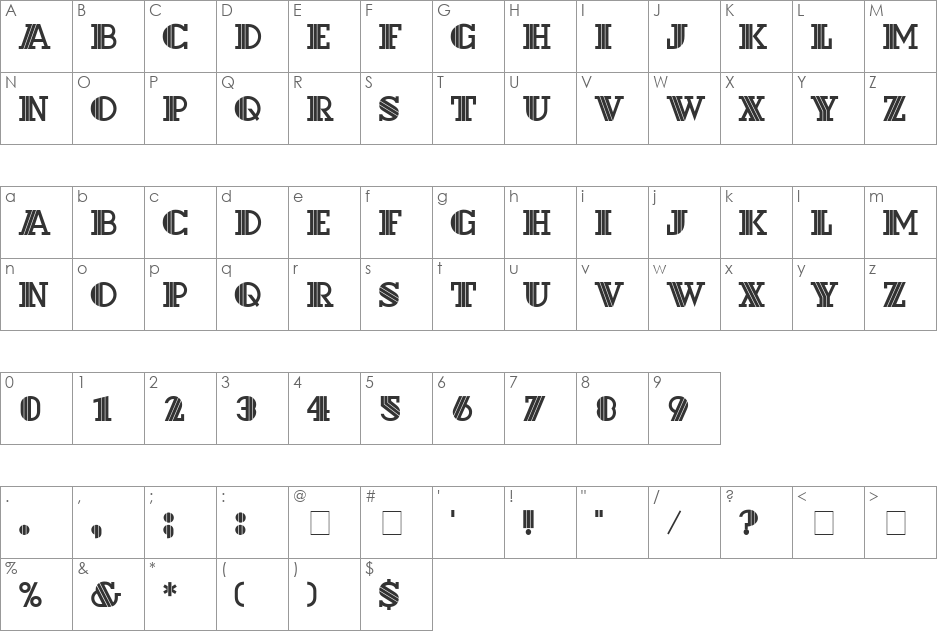 Hotel MN font character map preview