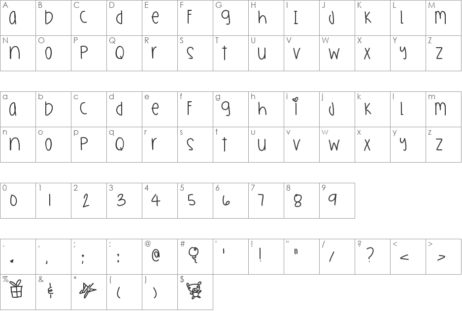 HotlineBling font character map preview