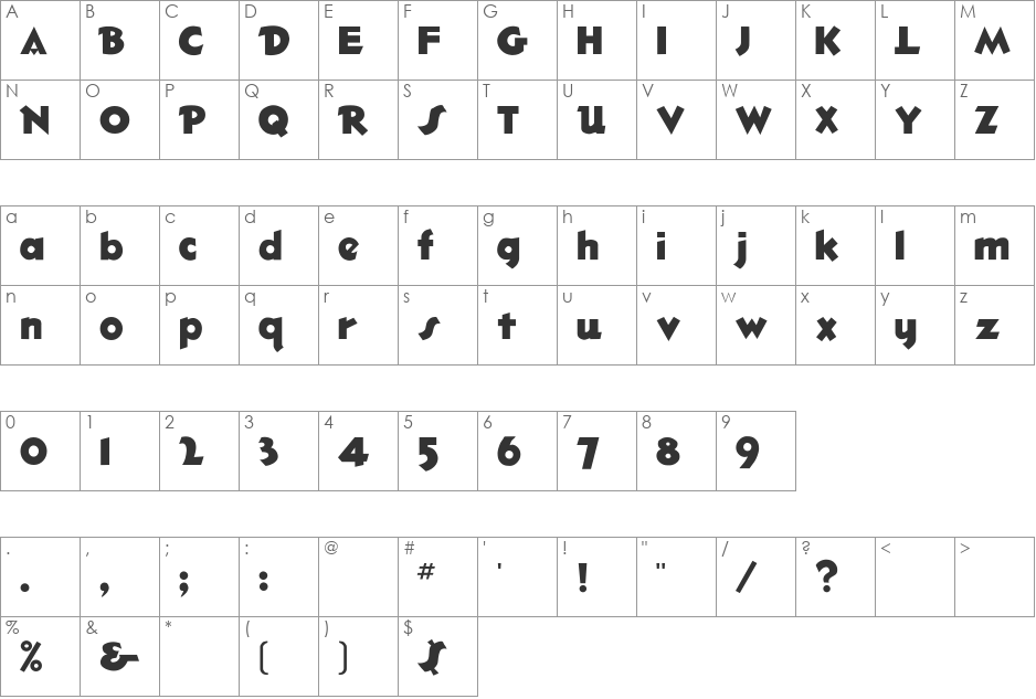 Hotshot font character map preview
