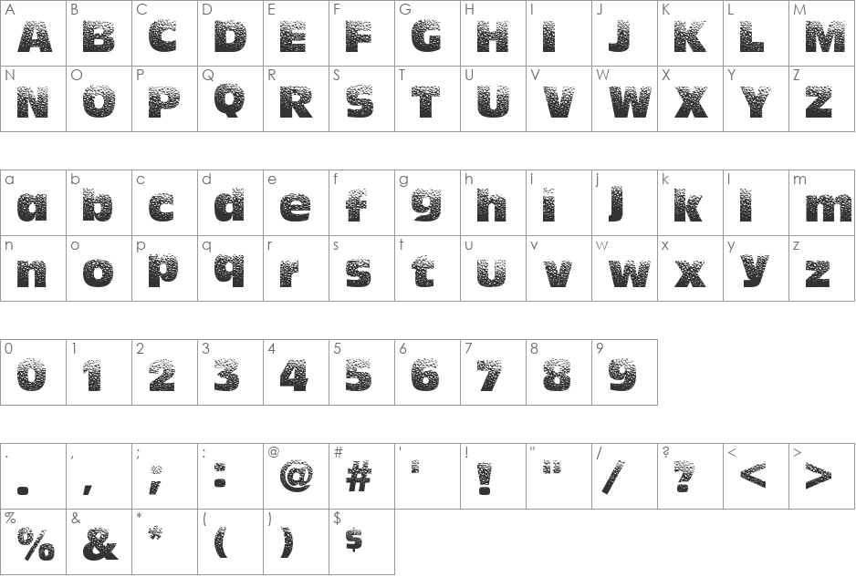 HotSweat font character map preview