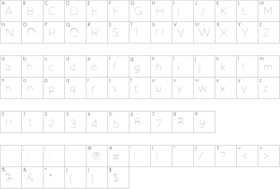 HouschkaAltThin font character map preview