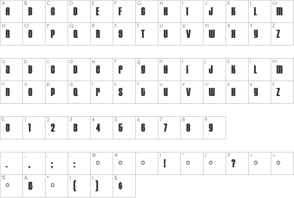 HouseGothic font character map preview