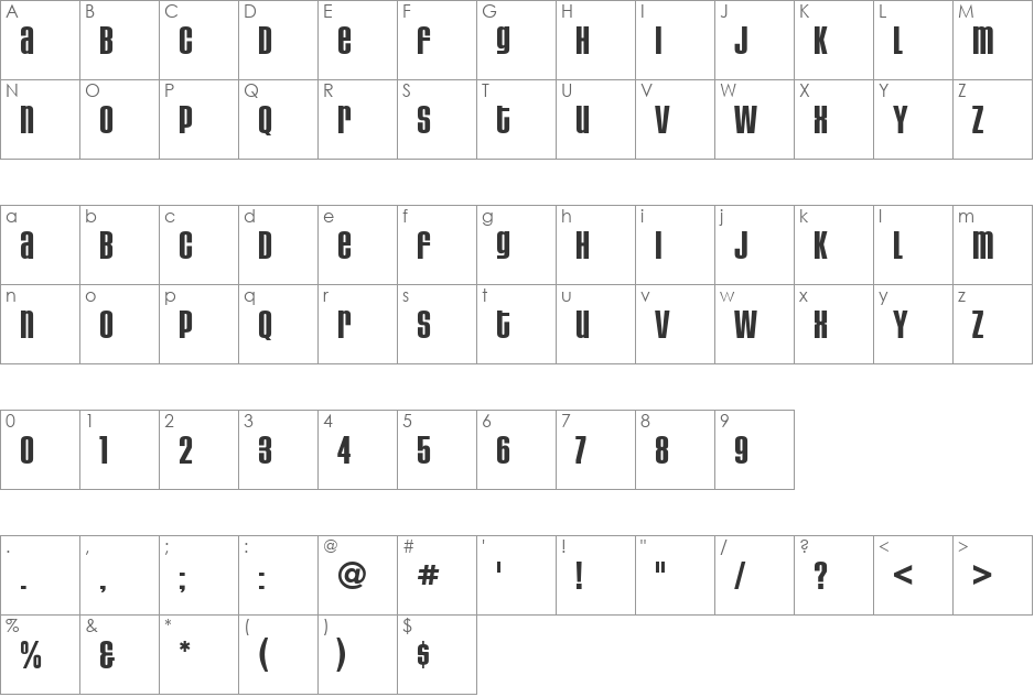 HouseGothic-BoldAltCaps font character map preview