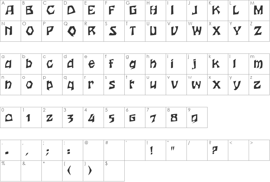 Houters font character map preview