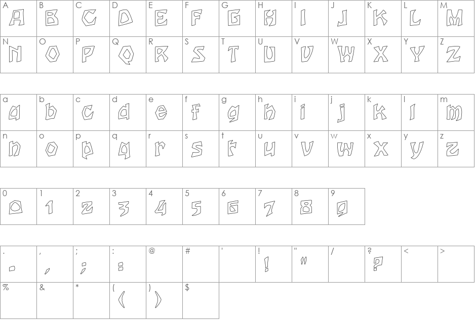Houters-Normal Hollow font character map preview