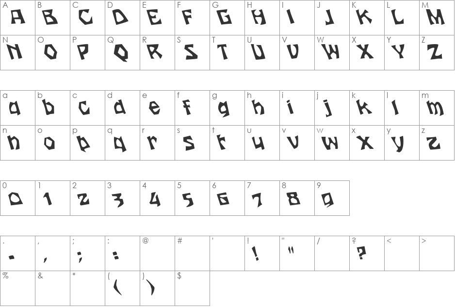 Houters-Normal Lefty font character map preview