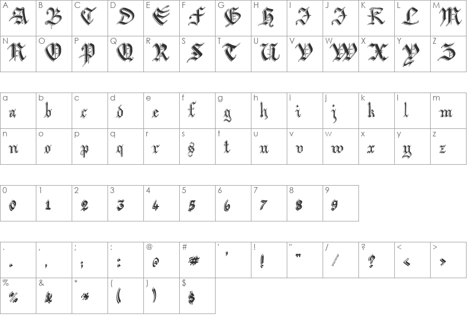 Argor Biw Scaqh font character map preview