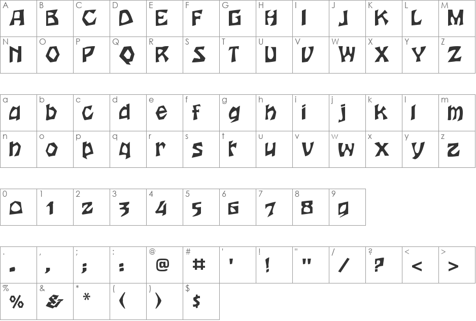 Houtsneeletter font character map preview