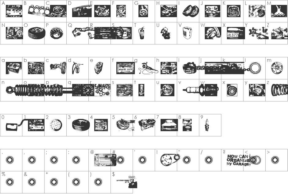 How Can I Organize My Garage? font character map preview