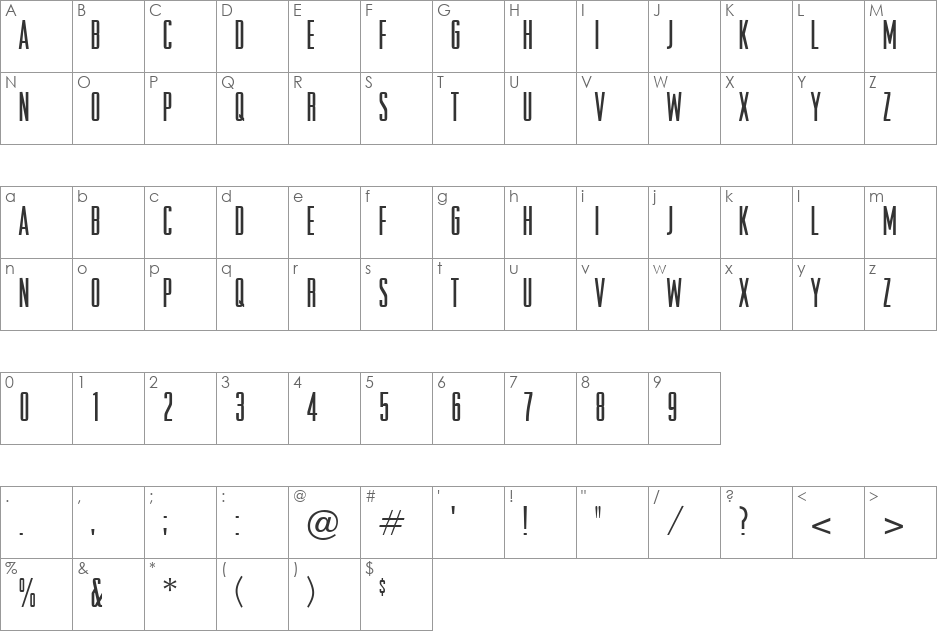Howard font character map preview