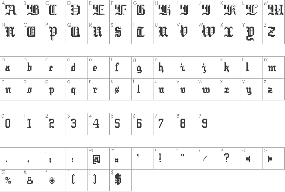 Argor Cwar Scaqh font character map preview