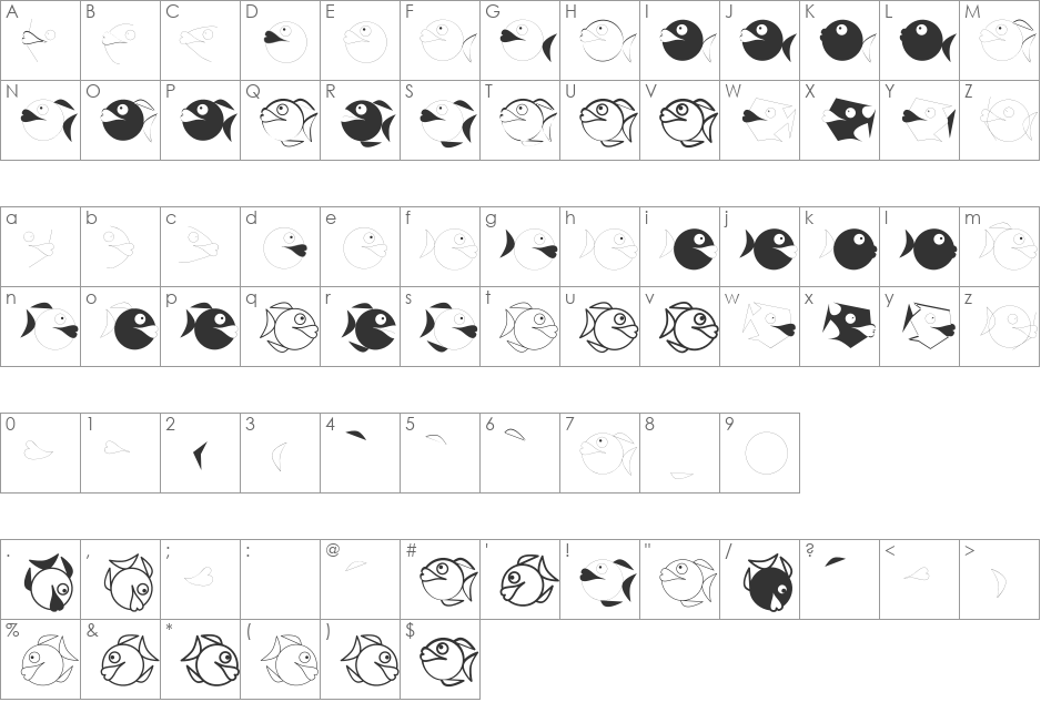 HowDrawAFish font character map preview