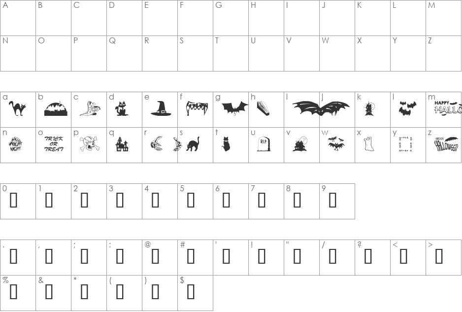 Howling font character map preview