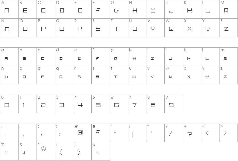 Hozenozzle Thin font character map preview