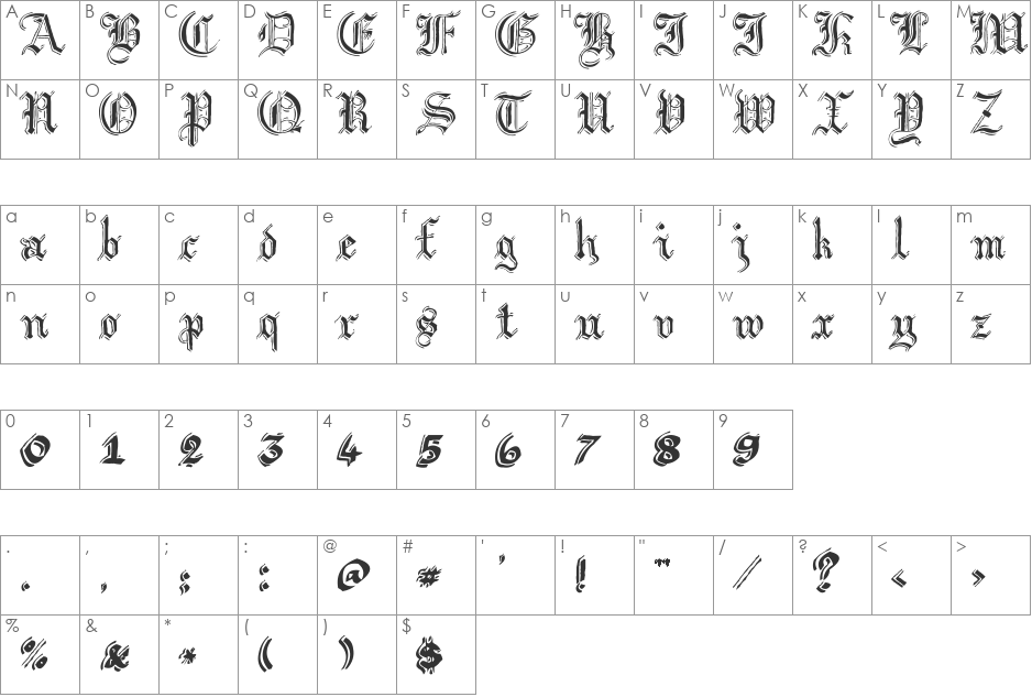 Argor Got Scaqh font character map preview