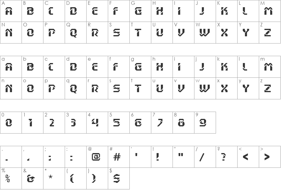 HP-Bang Kieu font character map preview