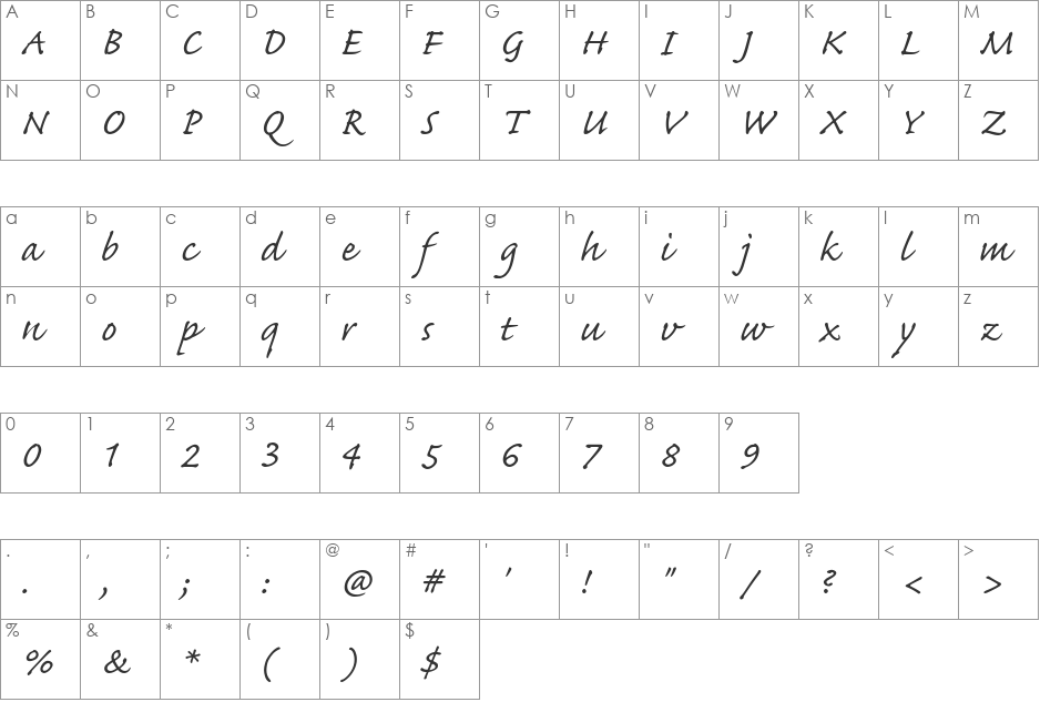 HP-Caflish font character map preview