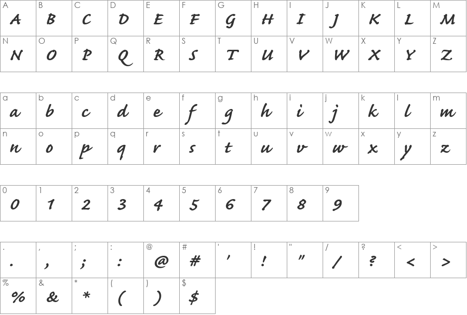 HP-Caflish H font character map preview