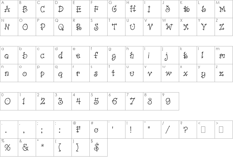 HP-Dancin font character map preview