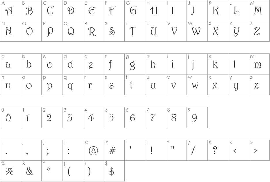 HP-Harin font character map preview