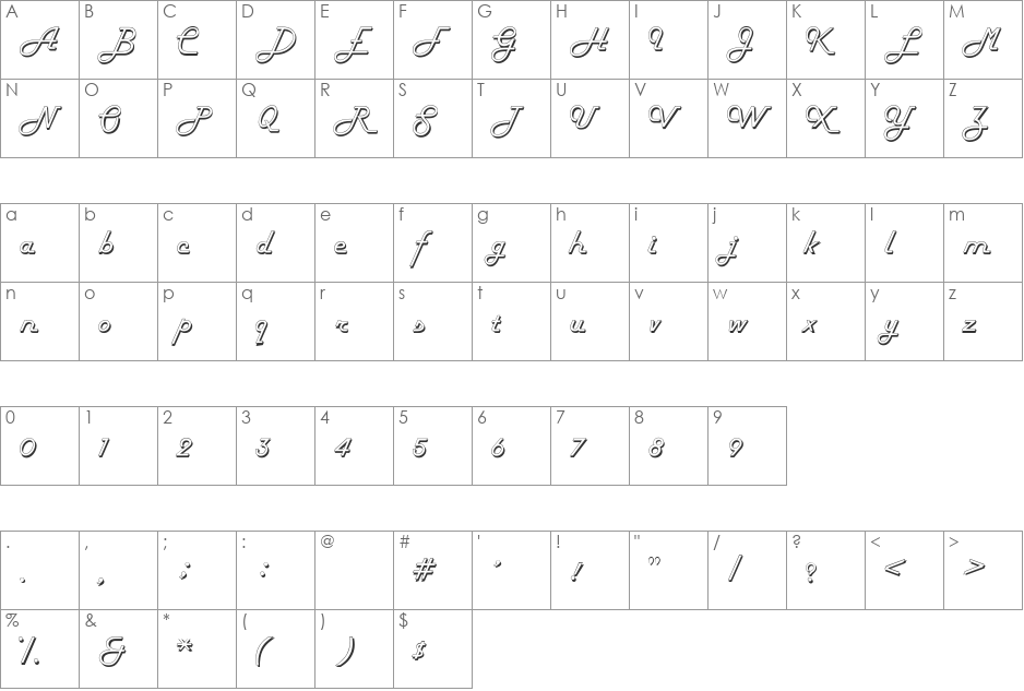 HP-Hollow font character map preview