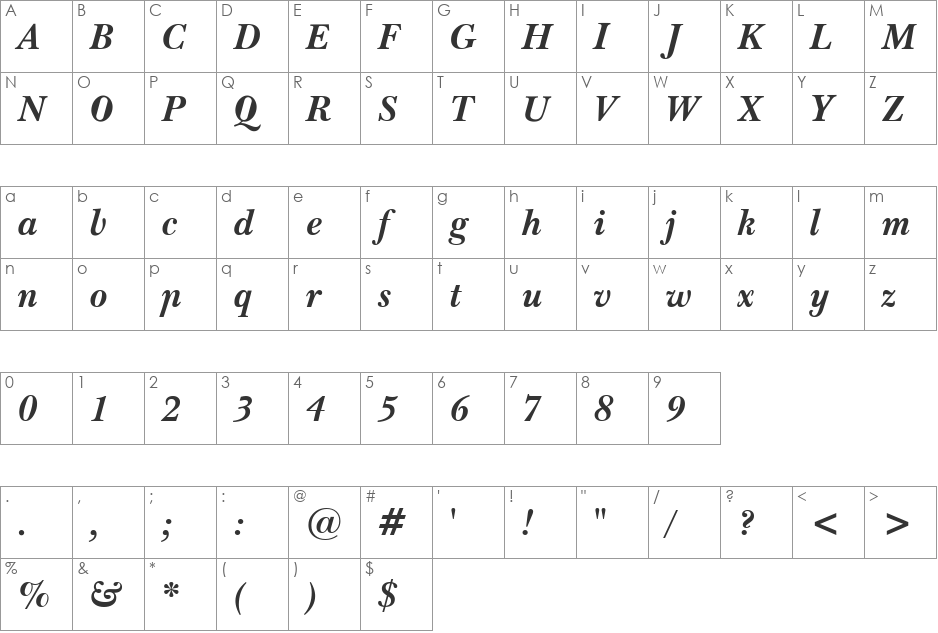 HP-Olympic font character map preview