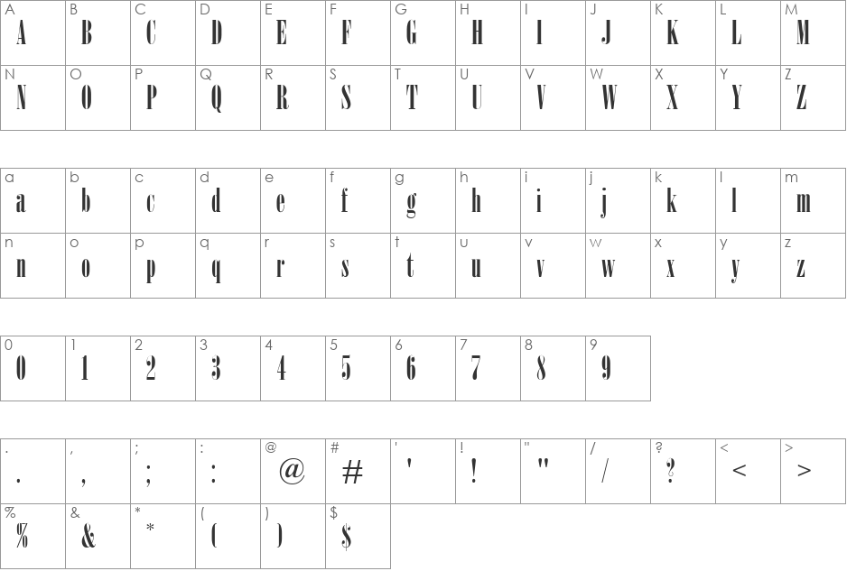 HP-Onyx font character map preview