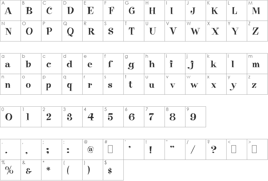 HP-PixieFont font character map preview