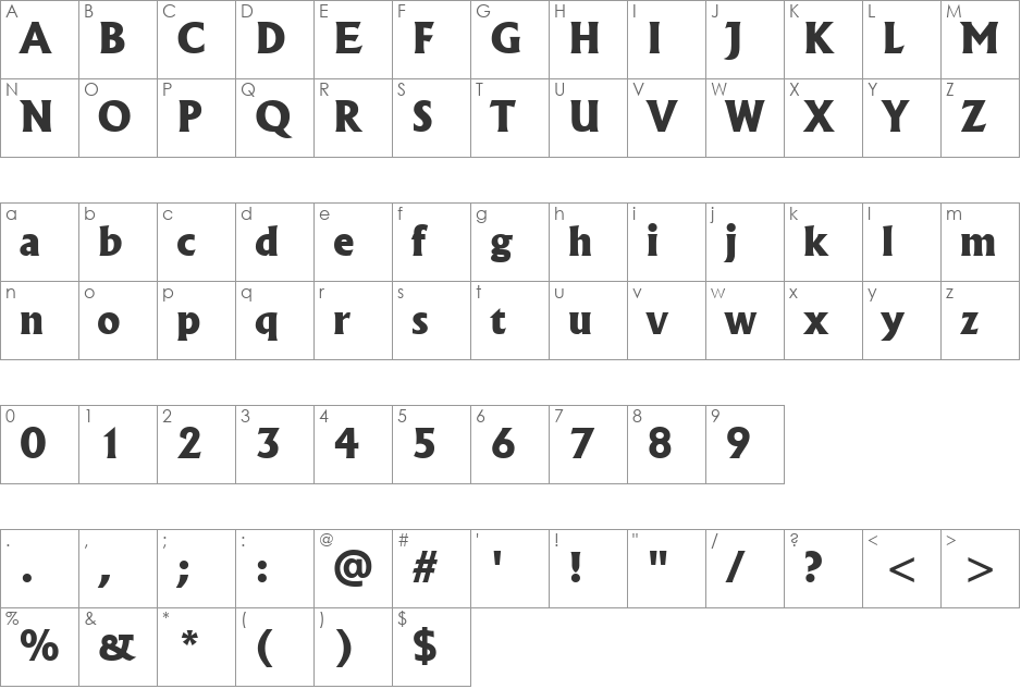 HP-PVP font character map preview